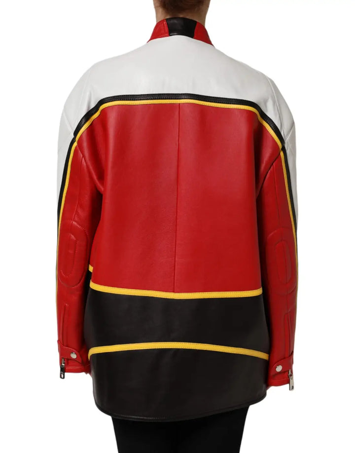 Dolce &amp; Gabbana Multicolor Leather Biker Full Zip Coat Jacket