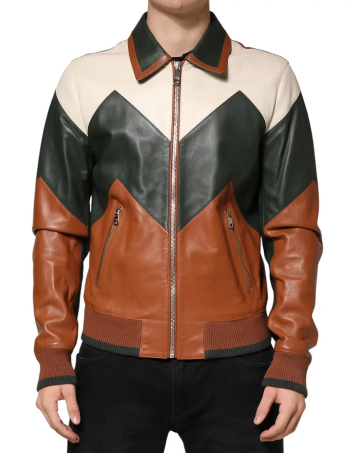 Dolce &amp; Gabbana Multicolor Leather Full Zip men Biker Jacket