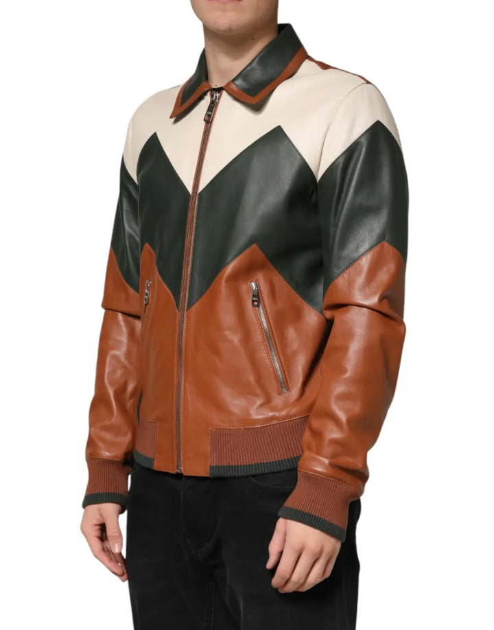 Dolce &amp; Gabbana Multicolor Leather Full Zip men Biker Jacket