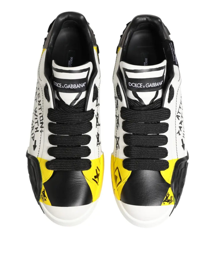 Dolce &amp; Gabbana Multicolor Leather Graffiti Low Top Sneakers Shoes