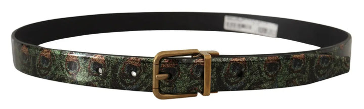Dolce &amp; Gabbana Multicolor Leather Vernice Pavone Bronze Metal Belt