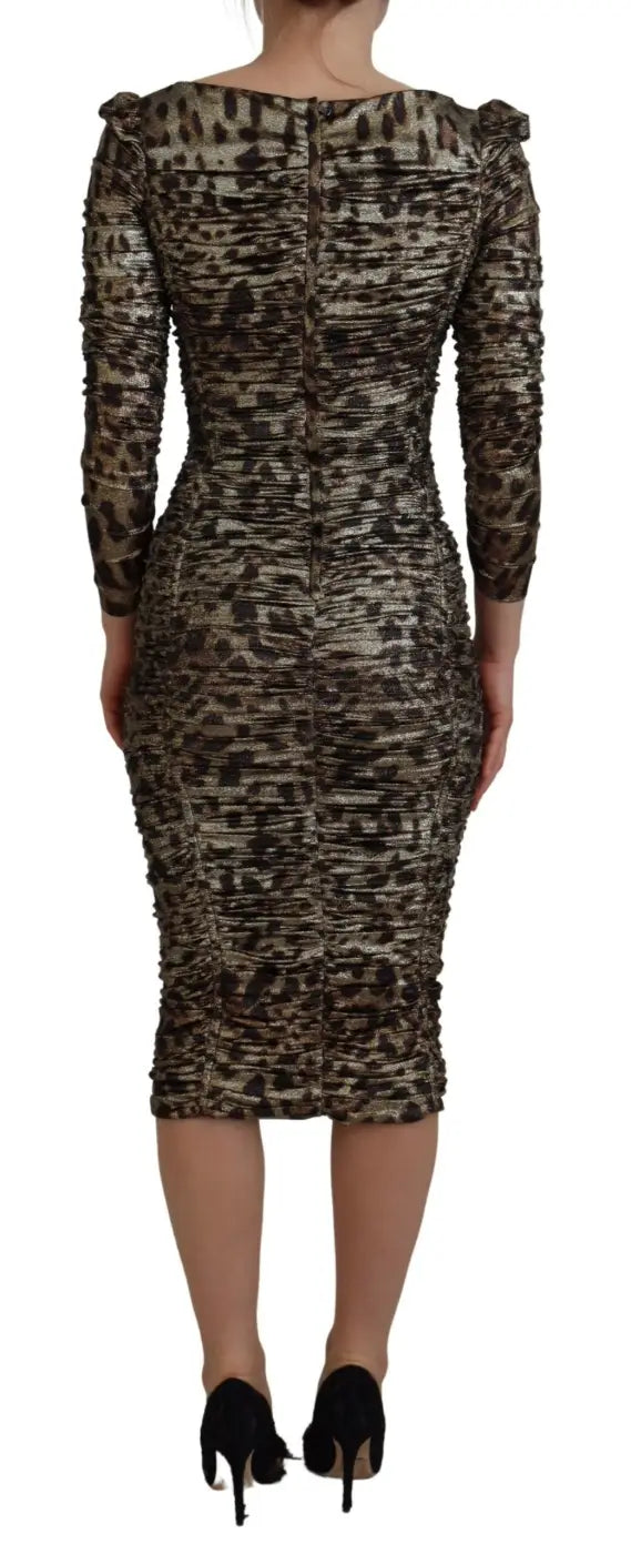 Dolce &amp; Gabbana Multicolor Leopard Bodycon Sheath Midi Dress