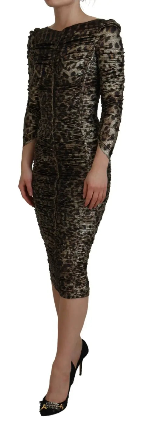 Dolce &amp; Gabbana Multicolor Leopard Bodycon Sheath Midi Dress