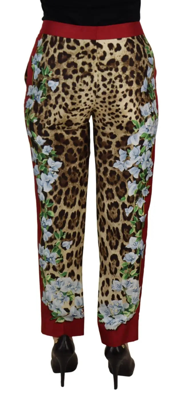 Dolce &amp; Gabbana Multicolor Leopard Flora Printed Mid Waist Trouser Pants