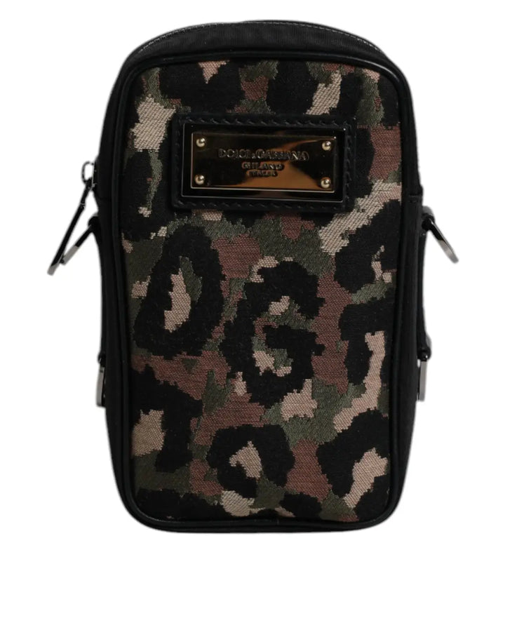 Dolce &amp; Gabbana Multicolor Leopard Jacquard Logo Plaque Neck Strap Bag