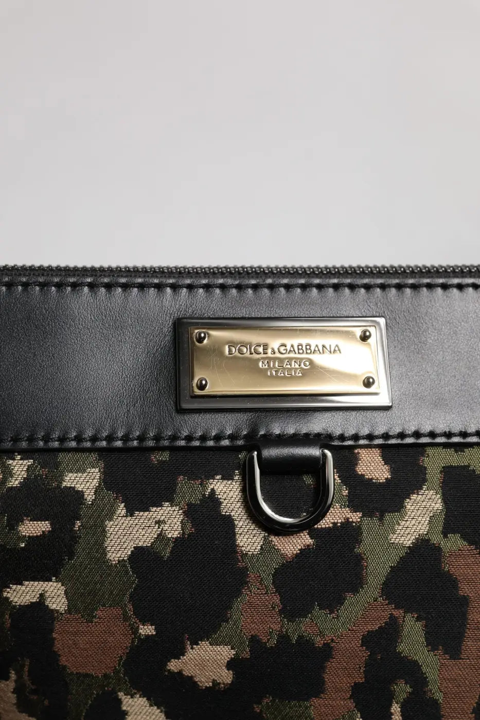 Dolce &amp; Gabbana Multicolor Leopard Jacquard Print Logo Plaque Pouch Bag