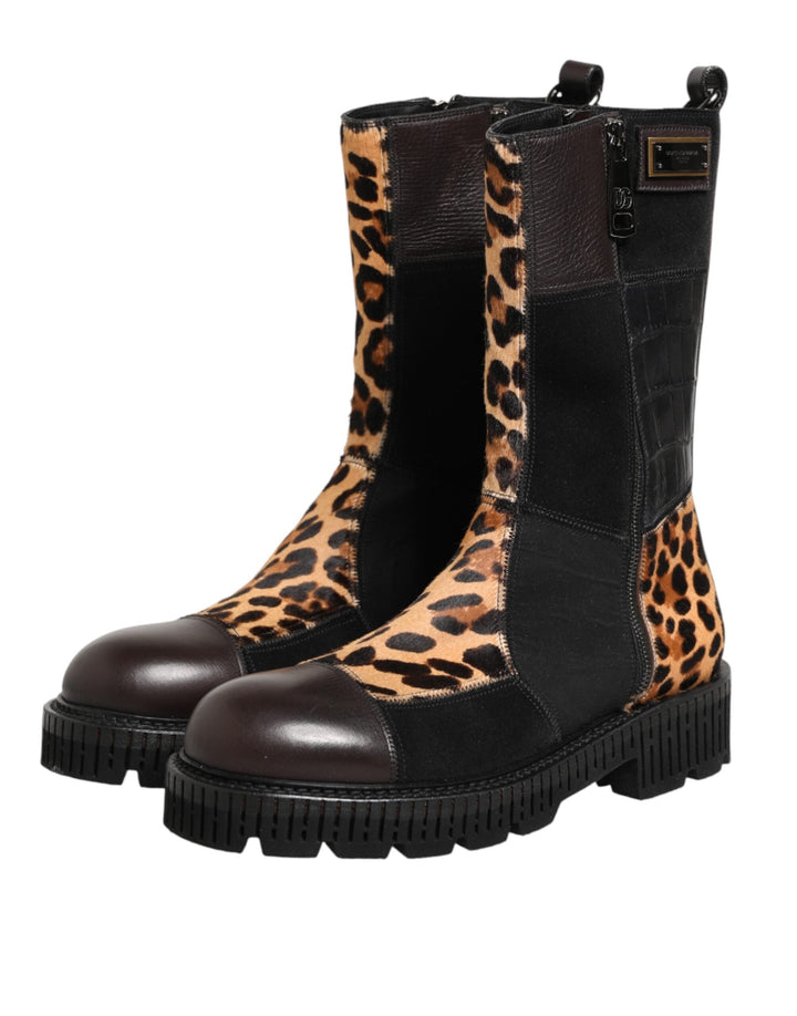 Dolce &amp; Gabbana Multicolor Leopard Mid Calf Boots Shoes