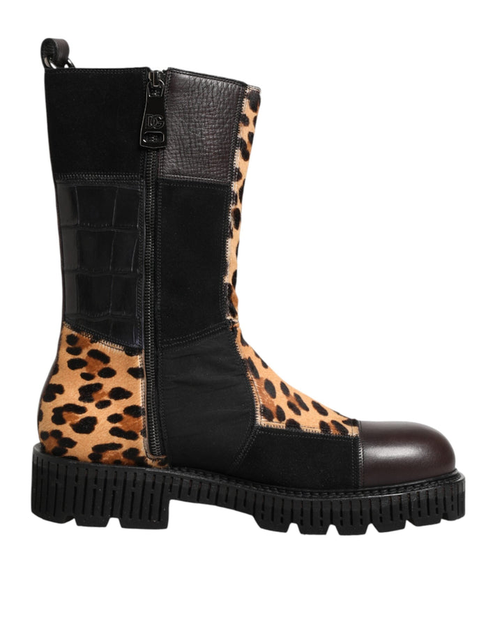 Dolce &amp; Gabbana Multicolor Leopard Mid Calf Boots Shoes