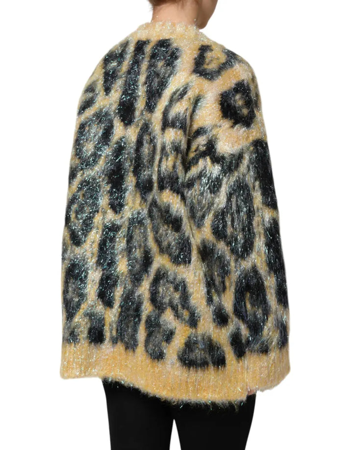 Dolce &amp; Gabbana Multicolor Leopard Mohair Crew Neck Sweater
