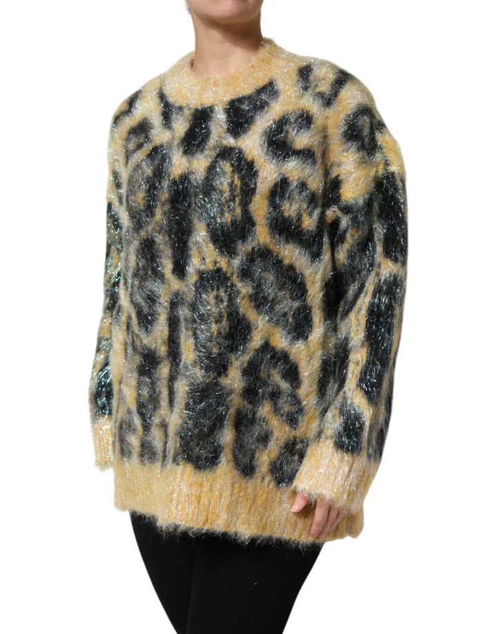 Dolce &amp; Gabbana Multicolor Leopard Mohair Crew Neck Sweater