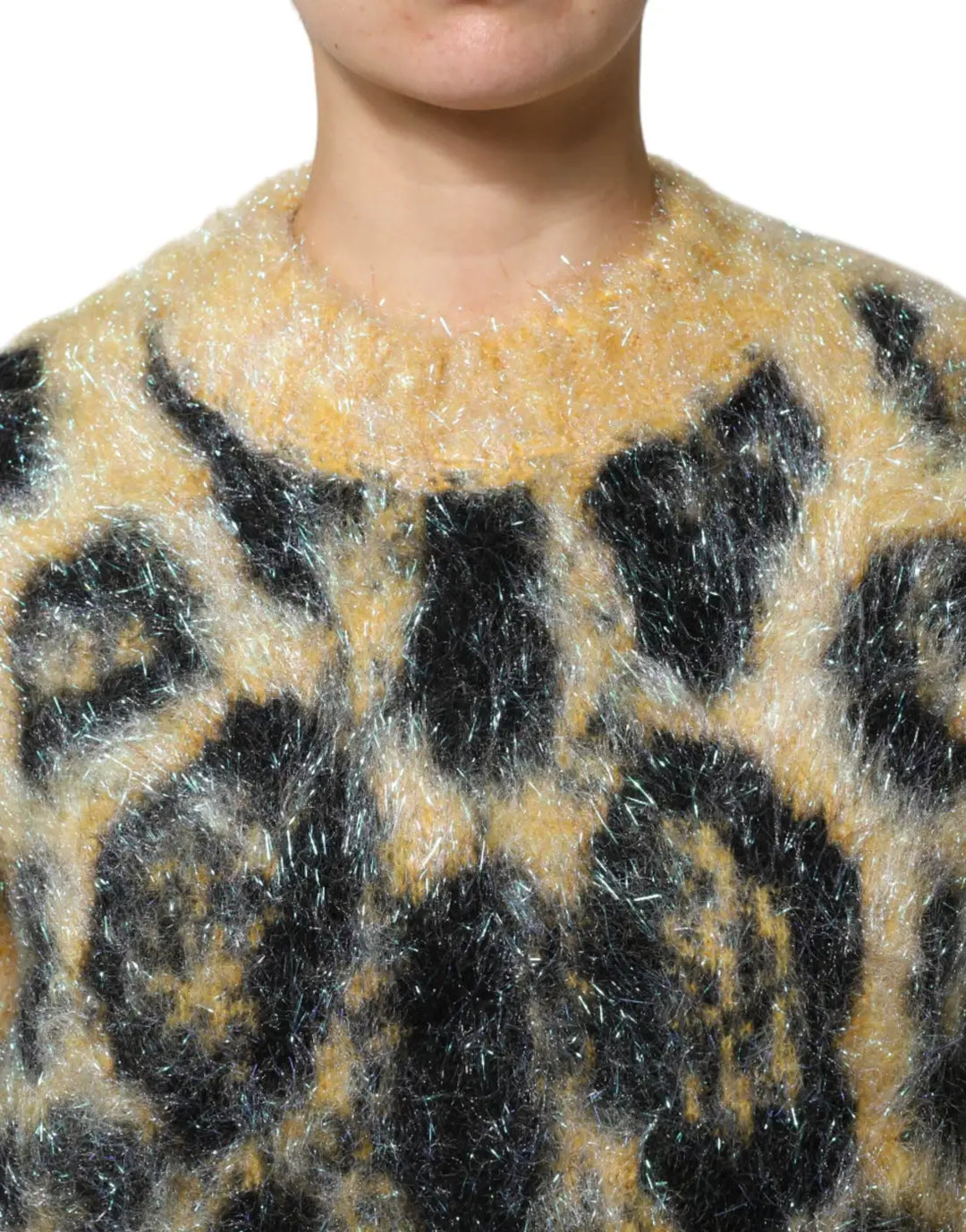 Dolce &amp; Gabbana Multicolor Leopard Mohair Crew Neck Sweater