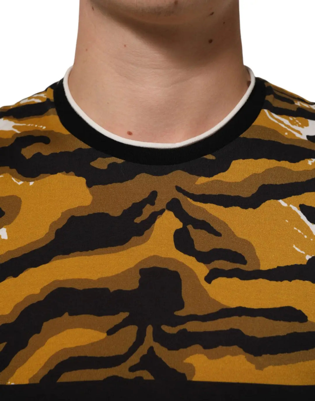 Dolce &amp; Gabbana Multicolor Leopard Palm Leaf Men Crew Neck T-shirt