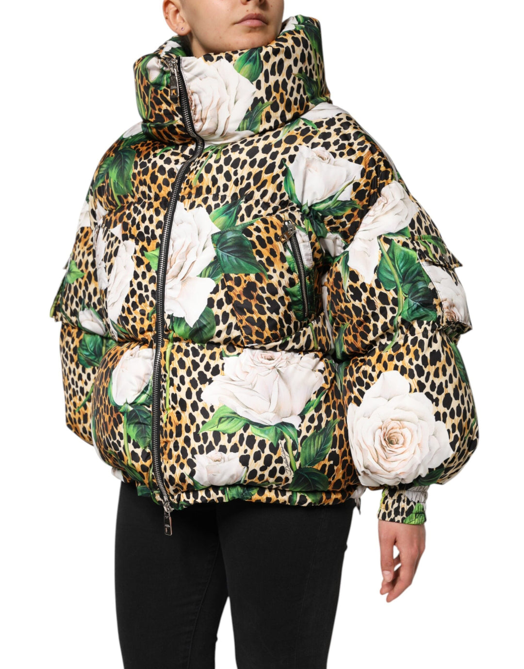 Dolce &amp; Gabbana Puffer Jackets - Multicolor Leopard Rose Quilted Jacket