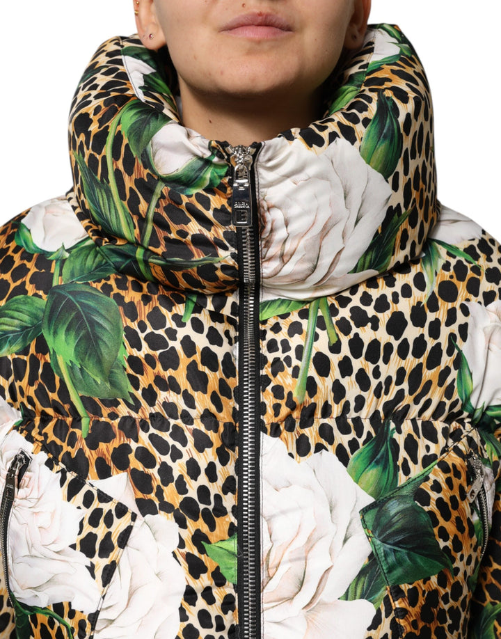 Dolce &amp; Gabbana Puffer Jackets - Multicolor Leopard Rose Quilted Jacket