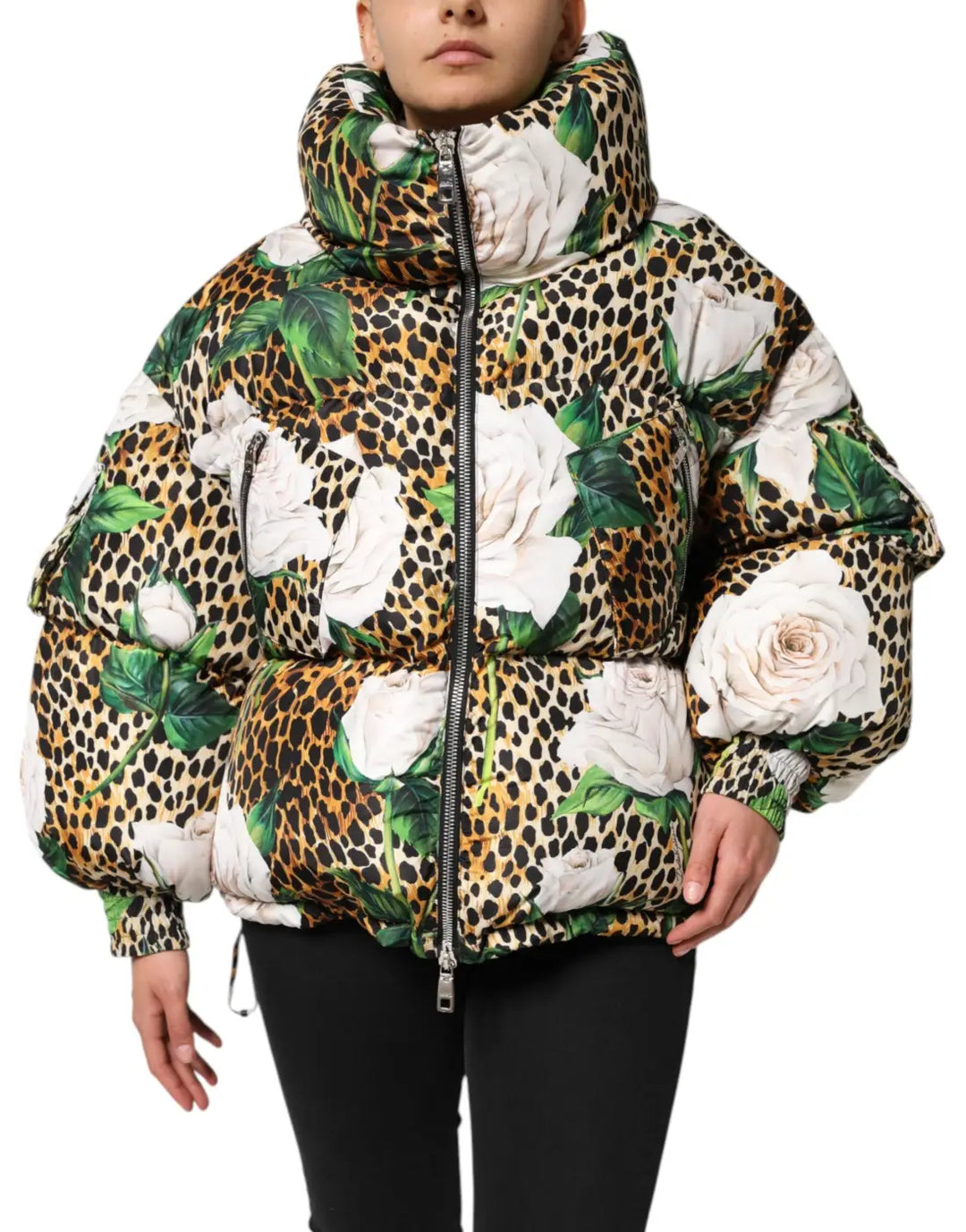 Dolce &amp; Gabbana Multicolor Leopard Rose Puffer Quilted Jacket
