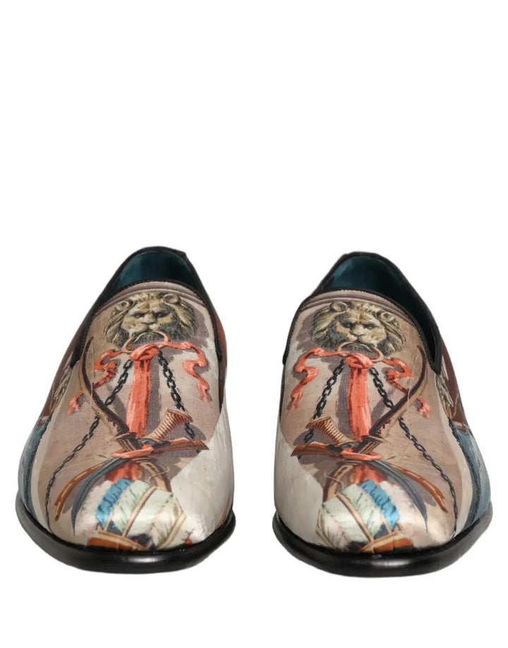 Dolce &amp; Gabbana Multicolor Lion Print Slip On Loafers Shoes