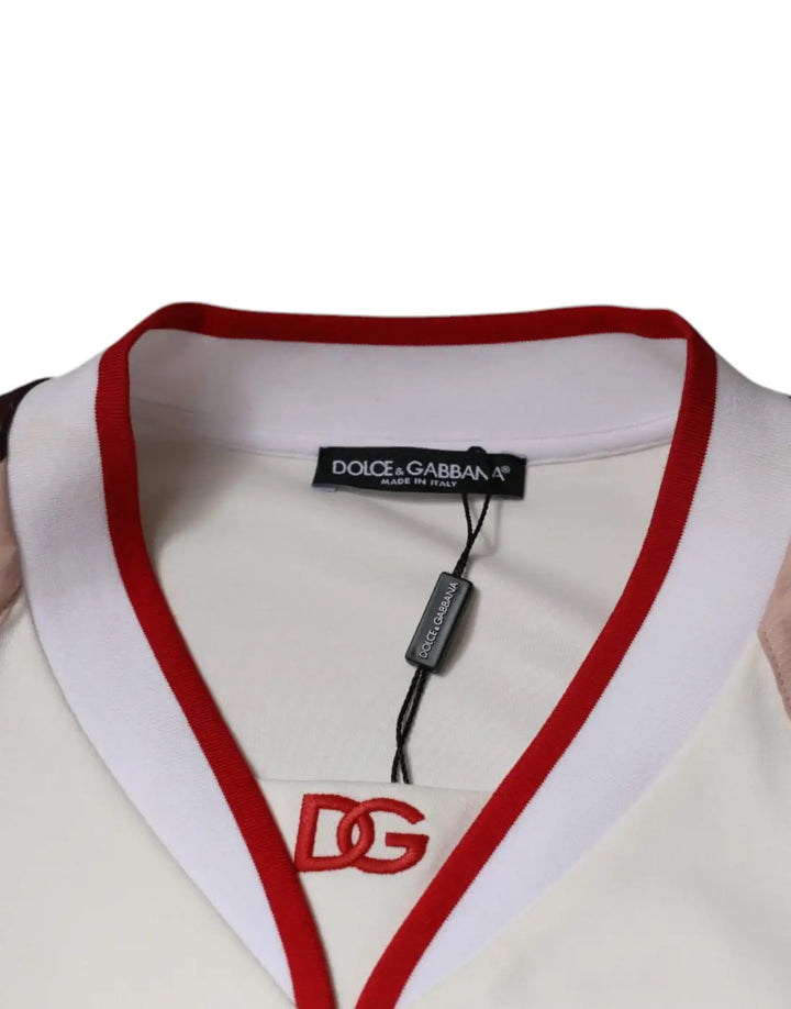 Dolce &amp; Gabbana Multicolor Logo Jersey Cotton V-neck T-shirt