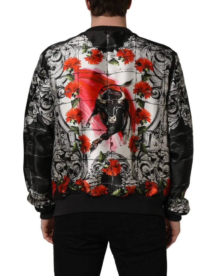Dolce &amp; Gabbana Multicolor Majolica Bull Print Bomber Jacket