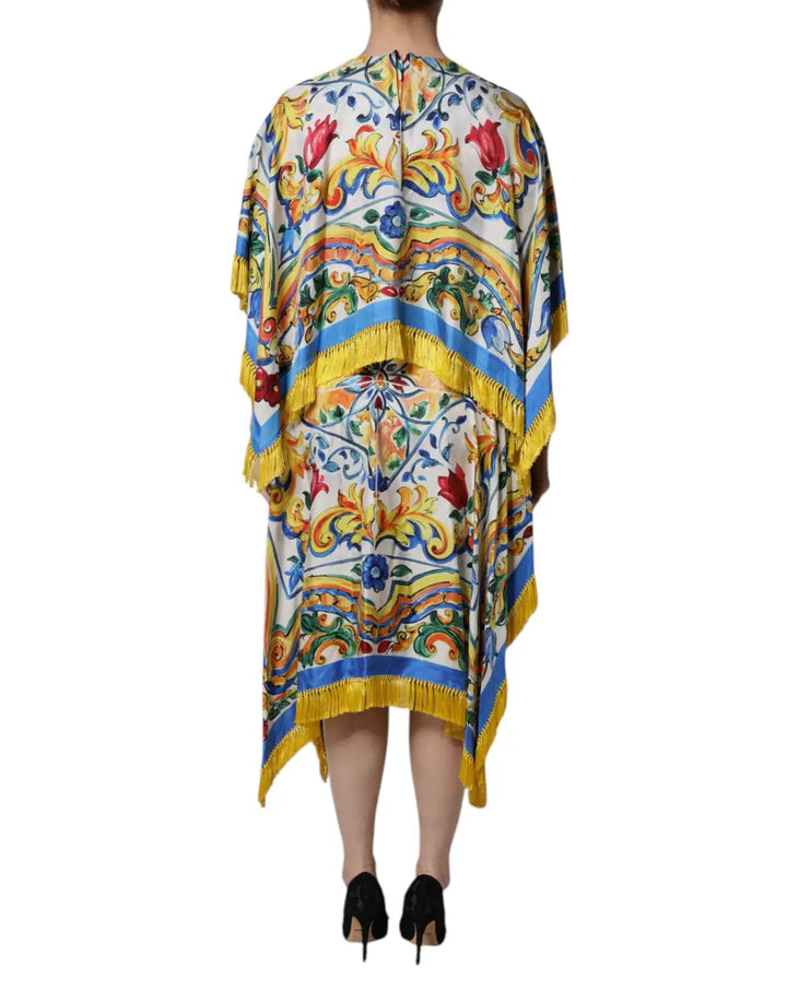 Dolce &amp; Gabbana Multicolor Majolica Kaftan Short Sleeves Maxi Dress