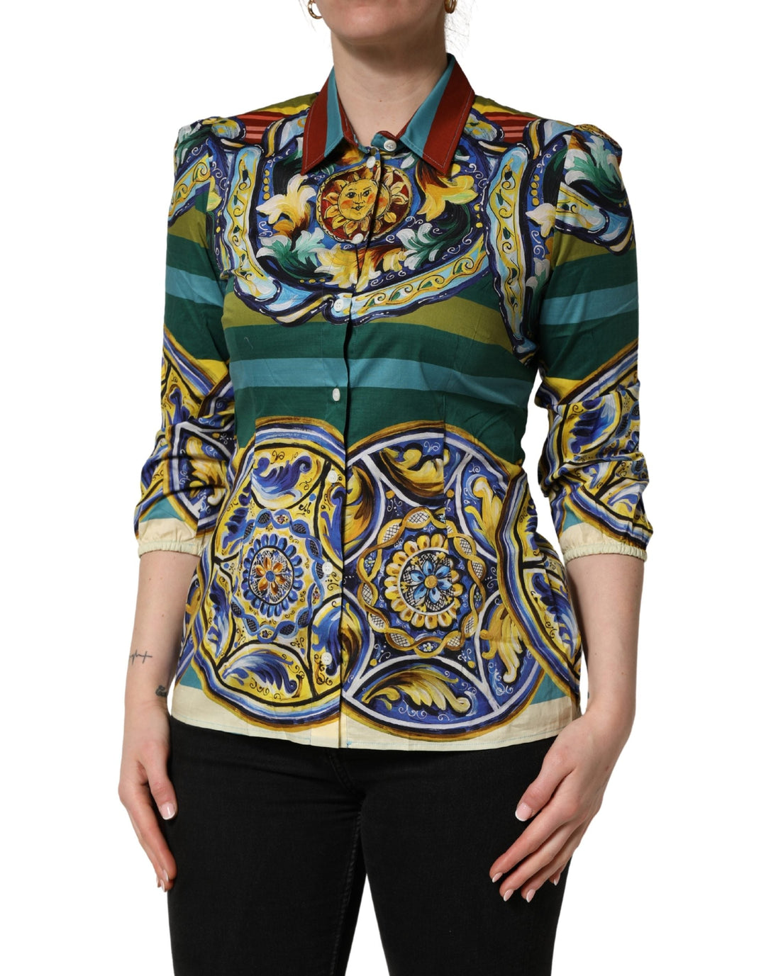 Dolce &amp; Gabbana Blouses - Women’s Multicolor Majolica Print Cotton Blouse Top