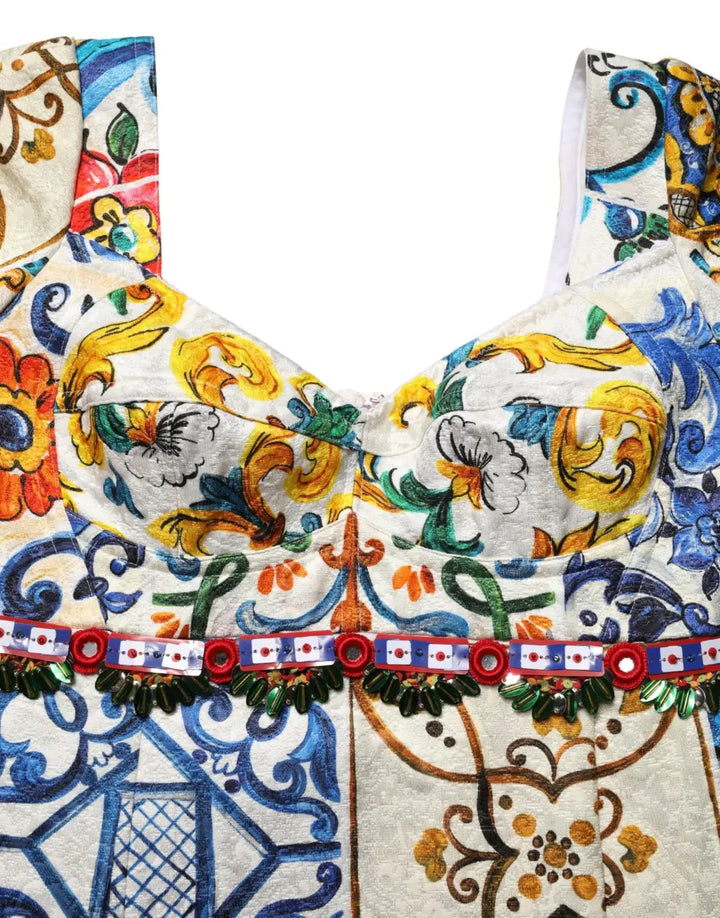 Dolce &amp; Gabbana Multicolor Majolica Print Cotton Mini Dress