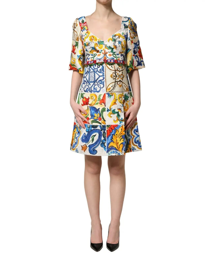 Dolce &amp; Gabbana Multicolor Majolica Print Cotton Mini Dress