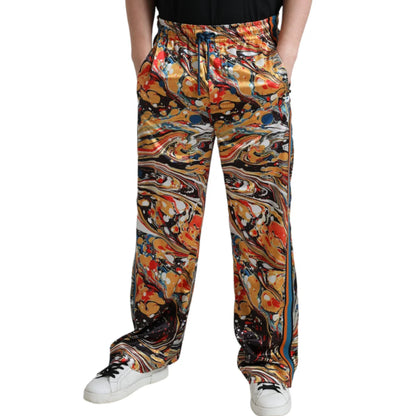 Dolce & Gabbana Multicolor Marble Print Track Pants Drawstring Waistband