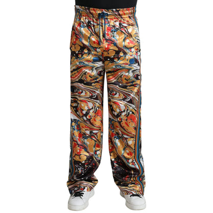 Dolce & Gabbana Multicolor Marble Print Track Pants Drawstring Waistband