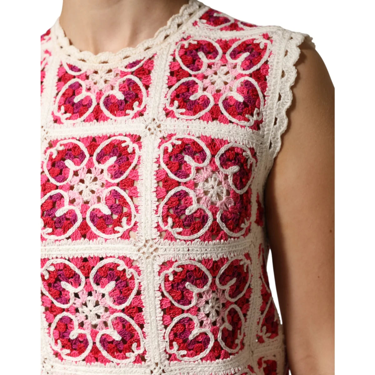 Dolce & Gabbana Multicolor Mini Dress Crochet Brick-Stitched Design