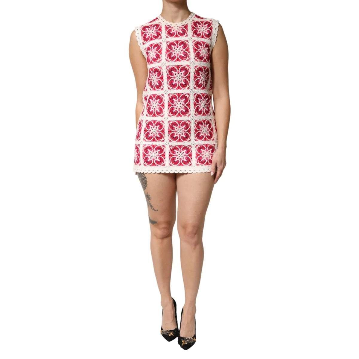 Dolce & Gabbana Multicolor Mini Dress Crochet Brick-Stitched Design