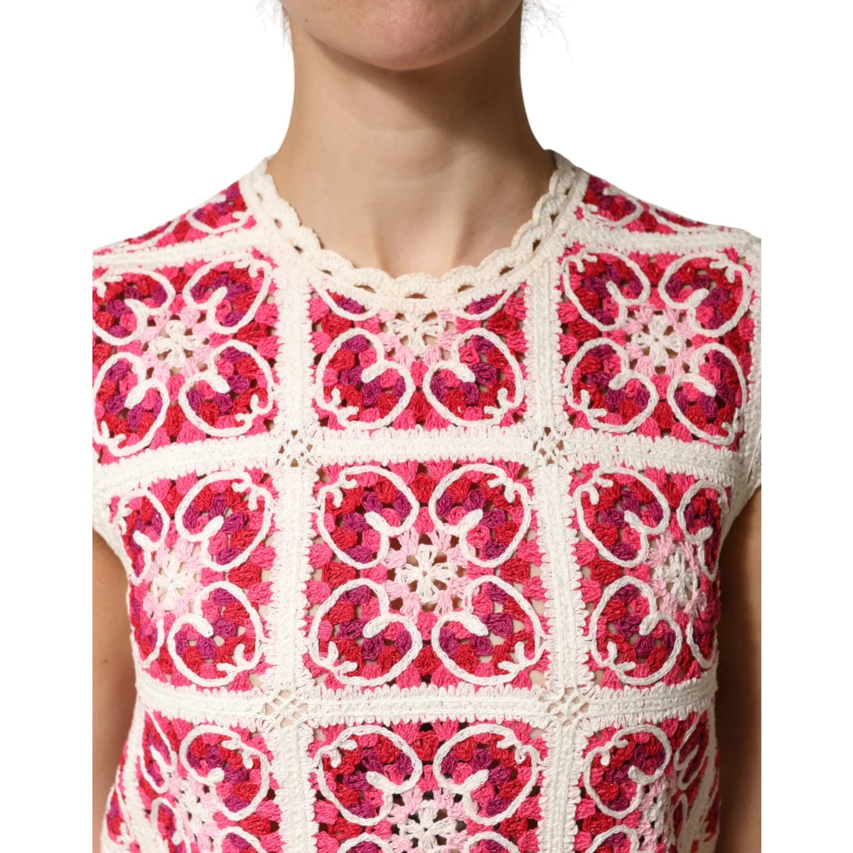 Dolce & Gabbana Multicolor Mini Dress Crochet Brick-Stitched Design