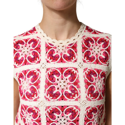 Dolce & Gabbana Multicolor Mini Dress Crochet Brick-Stitched Design