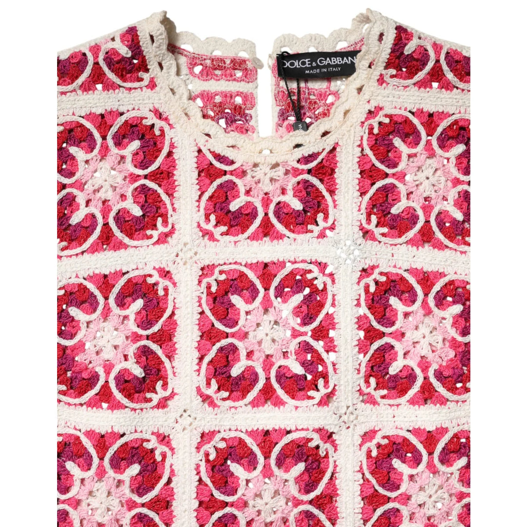 Dolce &amp; Gabbana Multicolor Mini Dress Crochet Brick-Stitched Design