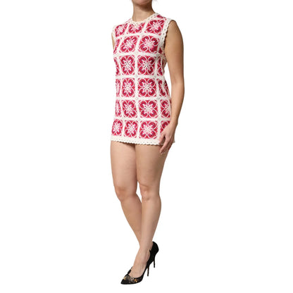 Dolce & Gabbana Multicolor Mini Dress Crochet Brick-Stitched Design