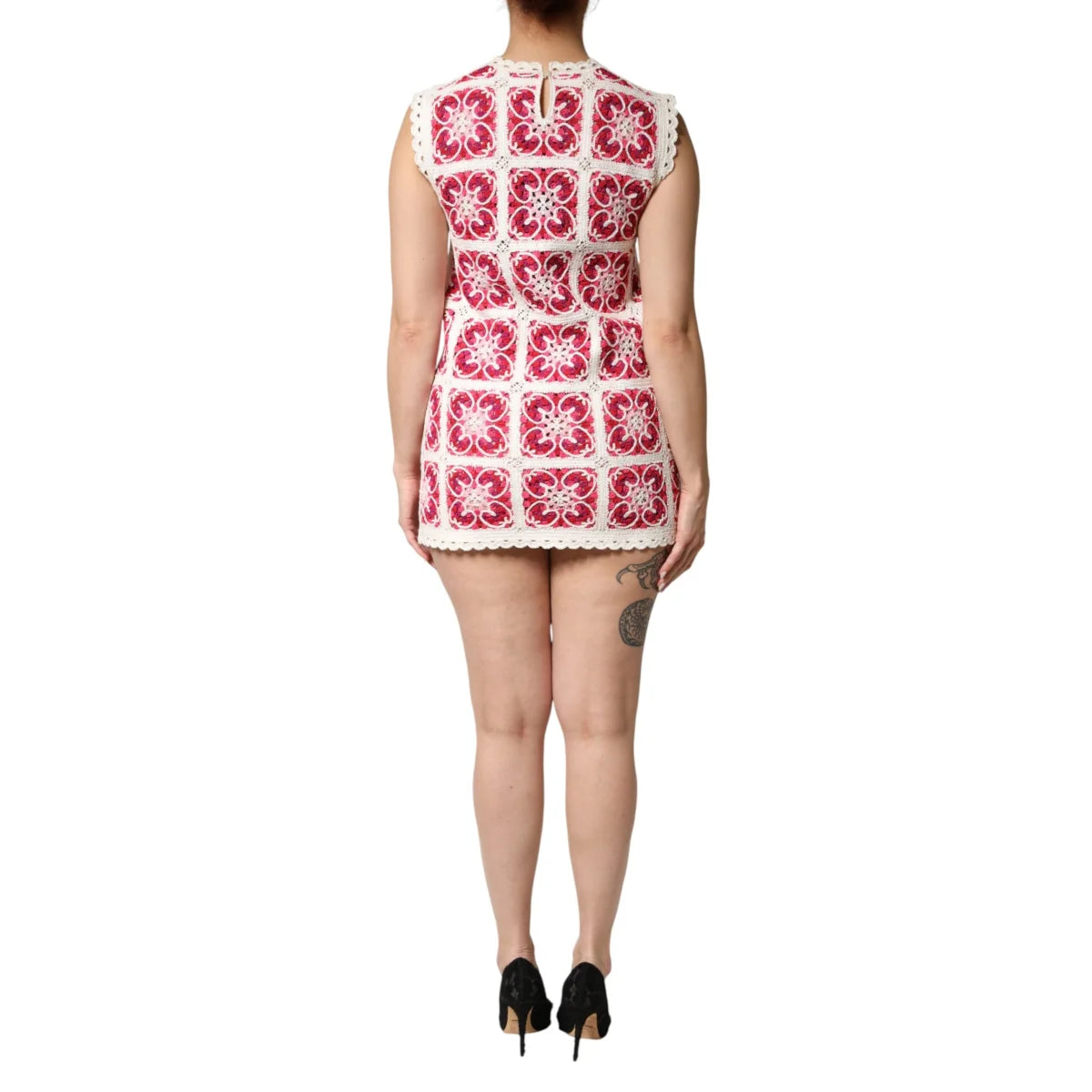 Dolce & Gabbana Multicolor Mini Dress Crochet Brick-Stitched Design