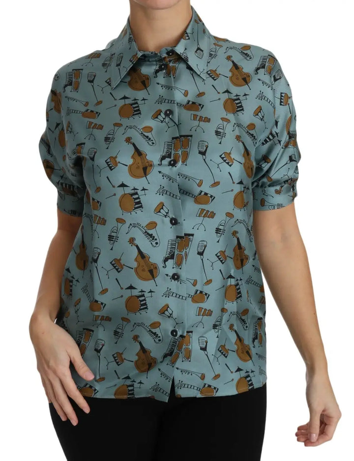 Dolce &amp; Gabbana Multicolor Musical Instruments Silk Short sleeve Shirt