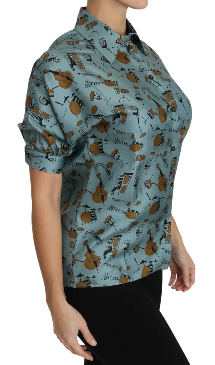 Dolce &amp; Gabbana Multicolor Musical Instruments Silk Short sleeve Shirt