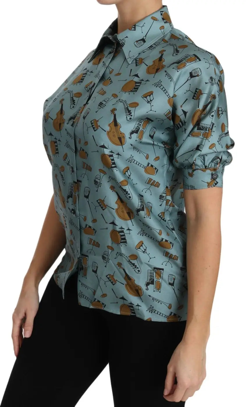 Dolce &amp; Gabbana Multicolor Musical Instruments Silk Short sleeve Shirt