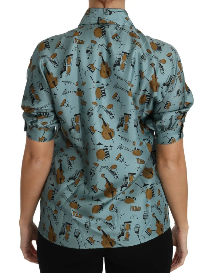 Dolce &amp; Gabbana Multicolor Musical Instruments Silk Short sleeve Shirt