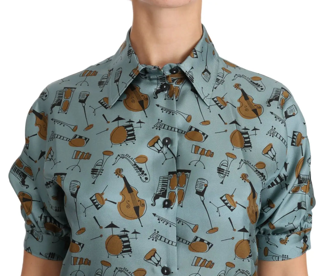 Dolce &amp; Gabbana Multicolor Musical Instruments Silk Short sleeve Shirt