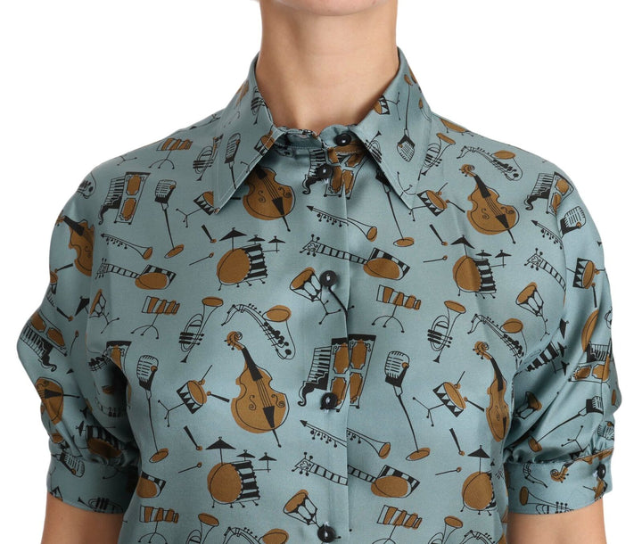 Dolce &amp; Gabbana Shirts - Multicolor Musical Instruments Silk Short sleeve Shirt