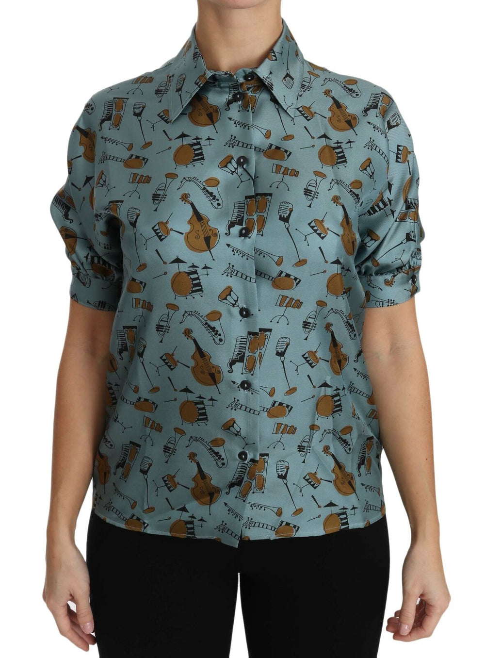 Dolce & Gabbana Shirts - Multicolor Musical Instruments Silk Short sleeve Shirt