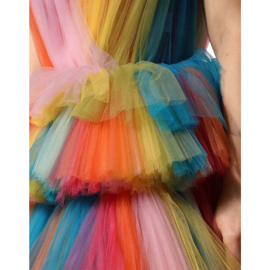 Dolce &amp; Gabbana Multicolor Nylon Tulle Dress with Tiered Layers