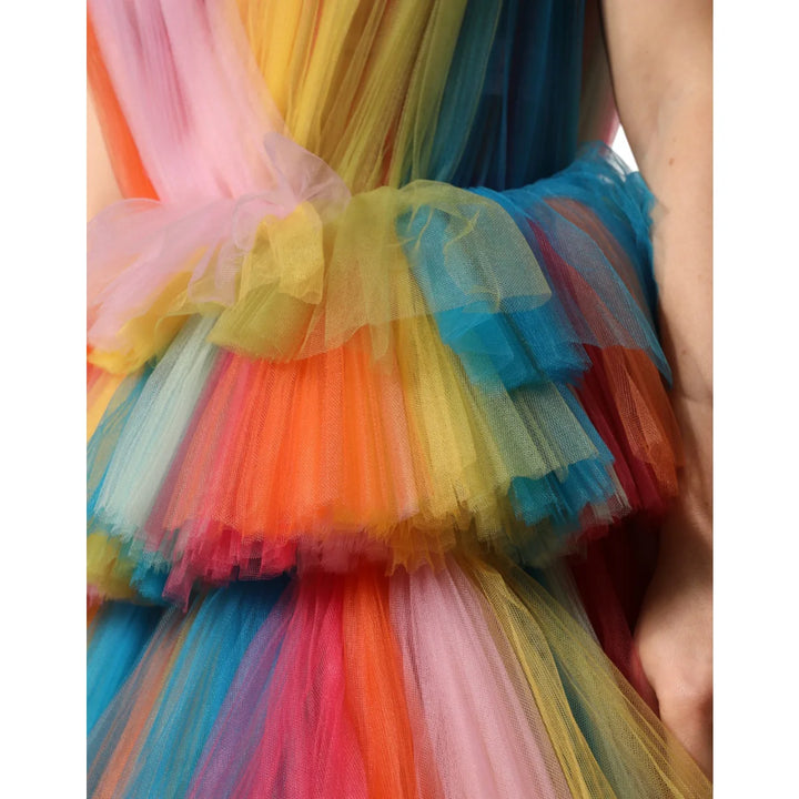Dolce &amp; Gabbana Multicolor Nylon Tulle Dress with Tiered Layers