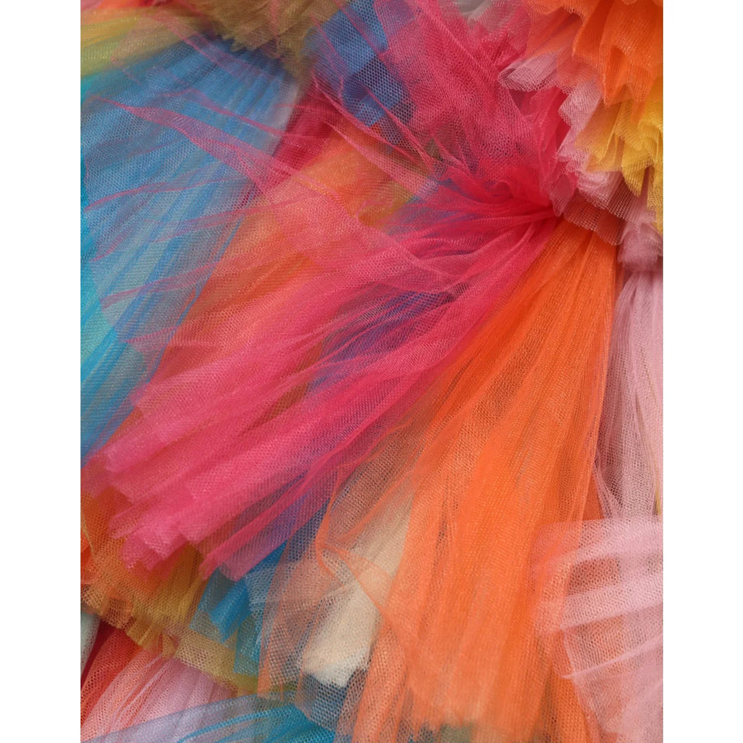 Dolce &amp; Gabbana Multicolor Nylon Tulle Dress with Tiered Layers