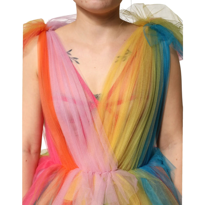 Dolce &amp; Gabbana Multicolor Nylon Tulle Dress with Tiered Layers