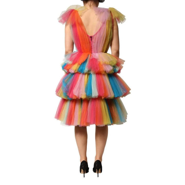 Dolce &amp; Gabbana Multicolor Nylon Tulle Dress with Tiered Layers