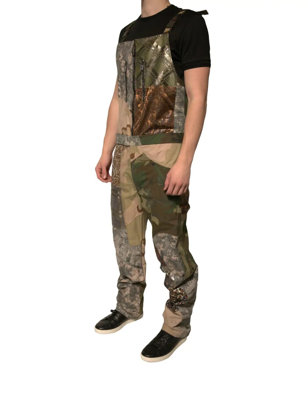 Dolce &amp; Gabbana Multicolor Patchwork Camouflage Overall Pants