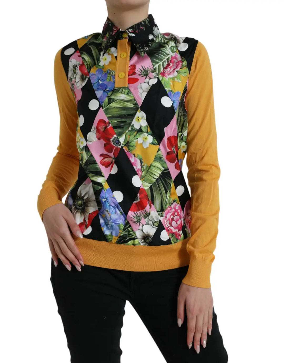 Dolce &amp; Gabbana Multicolor Patchwork Cashmere Henley Sweater