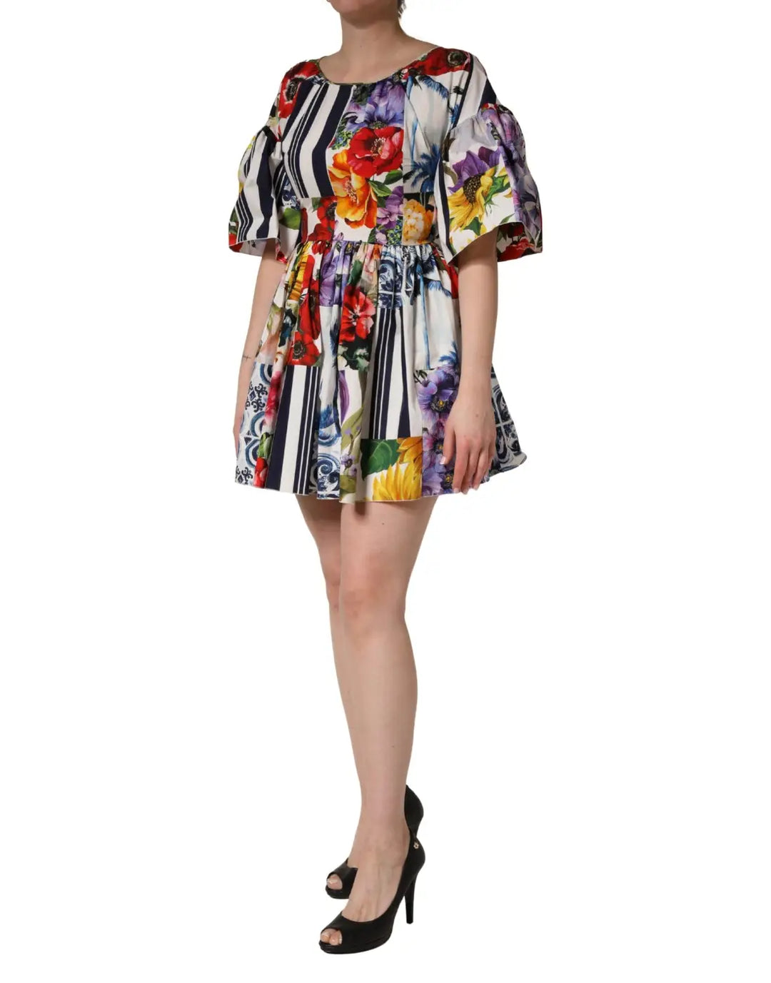 Dolce &amp; Gabbana Multicolor Patchwork Cotton Poplin Mini Dress